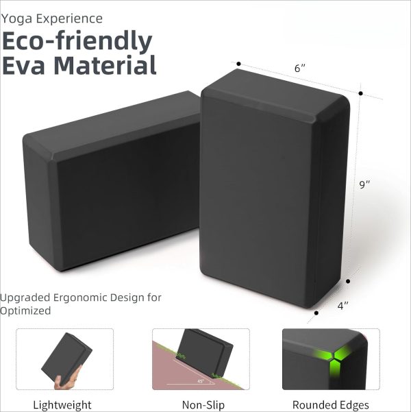 Yoga Blocks 2 Pack Meditation Pilates Accessories High Density EVA Cork and Stretching Non-Slip Lightweight Durable Bricks for Improving Poses and Balance,9″x6″x4″ Each,2 Colors Selected