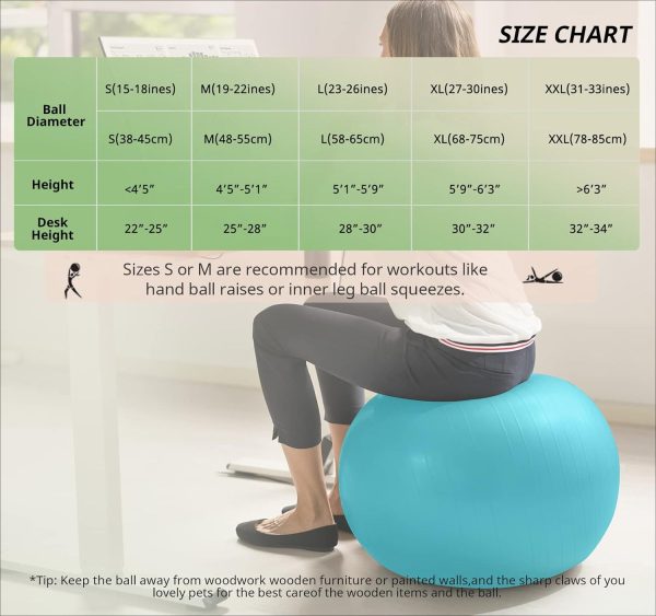 Yoga Ball Exercise Ball for Working Out, 5 Sizes Gym Ball, Birthing Ball for Pregnancy, Swiss Ball for Physical Therapy, Balance, Stability, Fitness, Office Ball Chair, Quick Pump Included