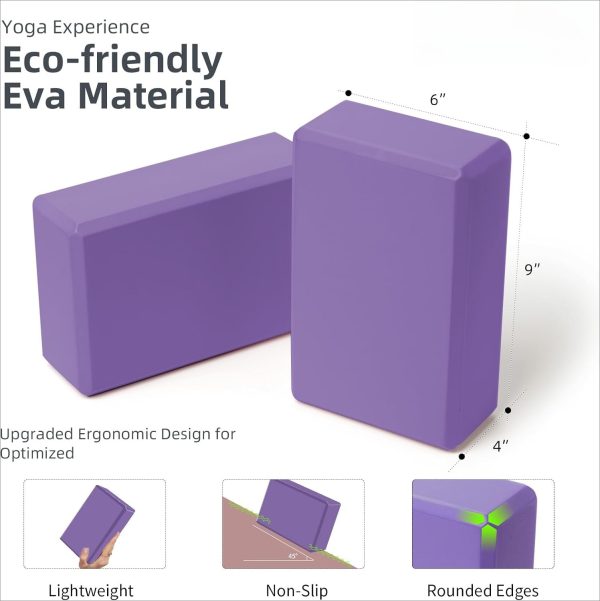 Yoga Blocks 2 Pack Meditation Pilates Accessories High Density EVA Cork and Stretching Non-Slip Lightweight Durable Bricks for Improving Poses and Balance,9″x6″x4″ Each,2 Colors Selected
